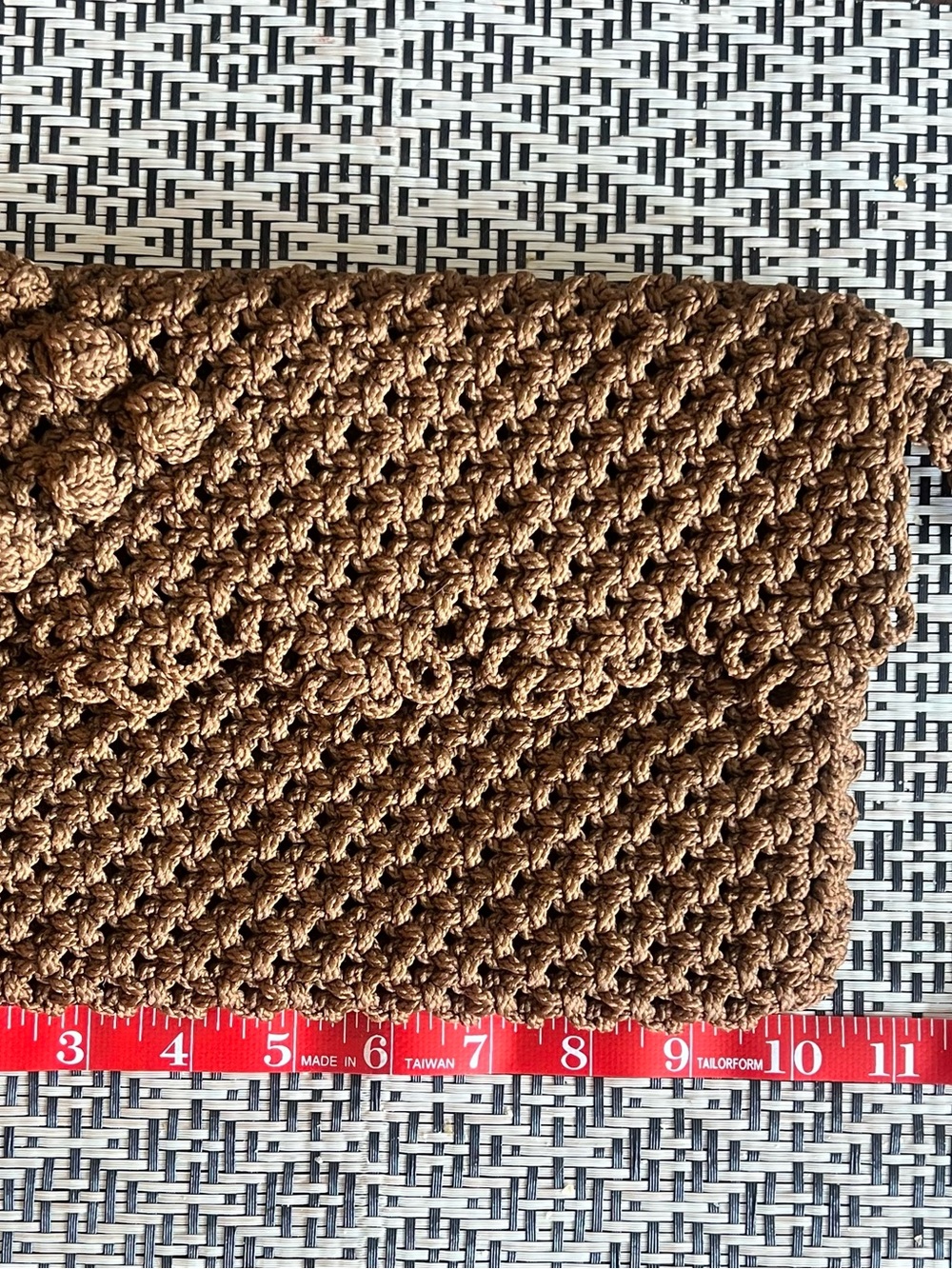 Brown Handmade crochet clutch.